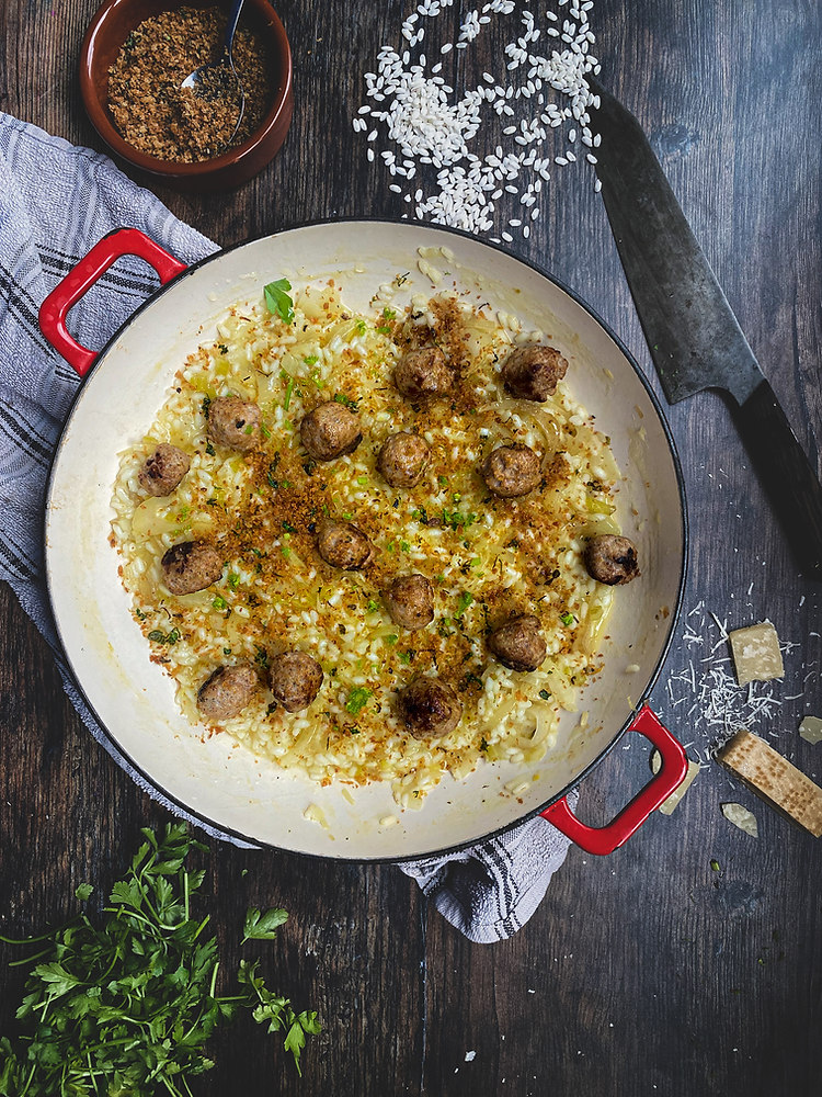Mini Risoto FENNEL RISOTTO WITH MINI SAUSAGE MEATBALLS