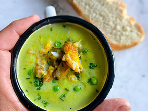 LEEK, PEA AND POTATO SOUP WITH SMOKED BASA