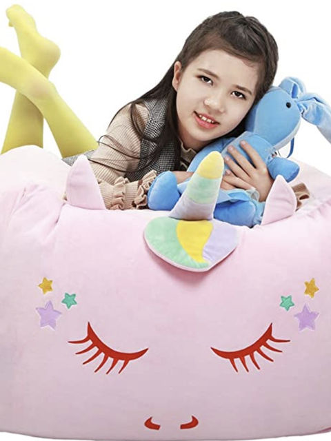 Yoweenton Unicorn Bean Bag Chair for Girls Room Decor, Stuffed Animal Storage, Kids Chairs
