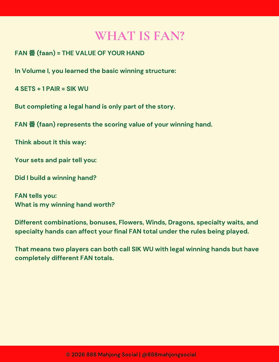 888 Mahjong Social Volume II FAN Point Guide for Hong Kong style mahjong scoring and house rules