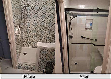 Remodeled shower with floating bench seat