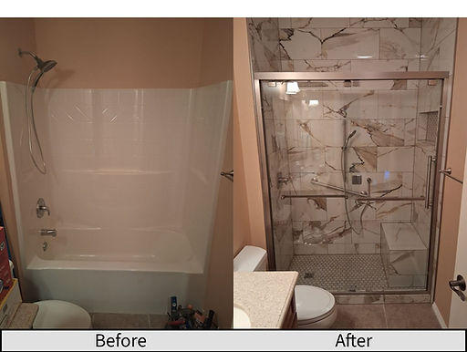 Marble-look walk-in shower