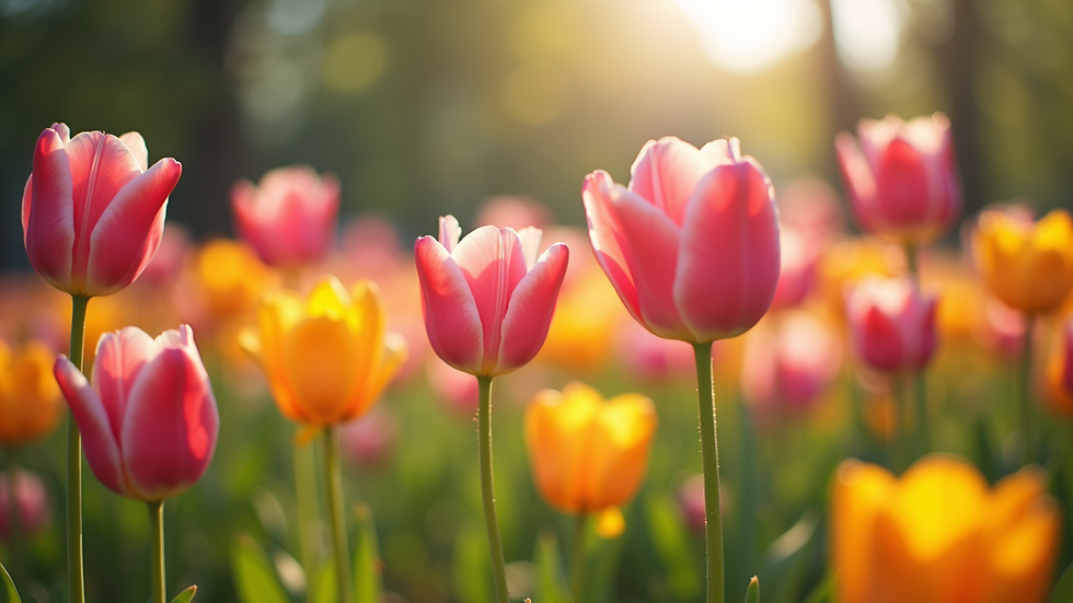 Wide angle view of blooming flowers in a Spanish garden