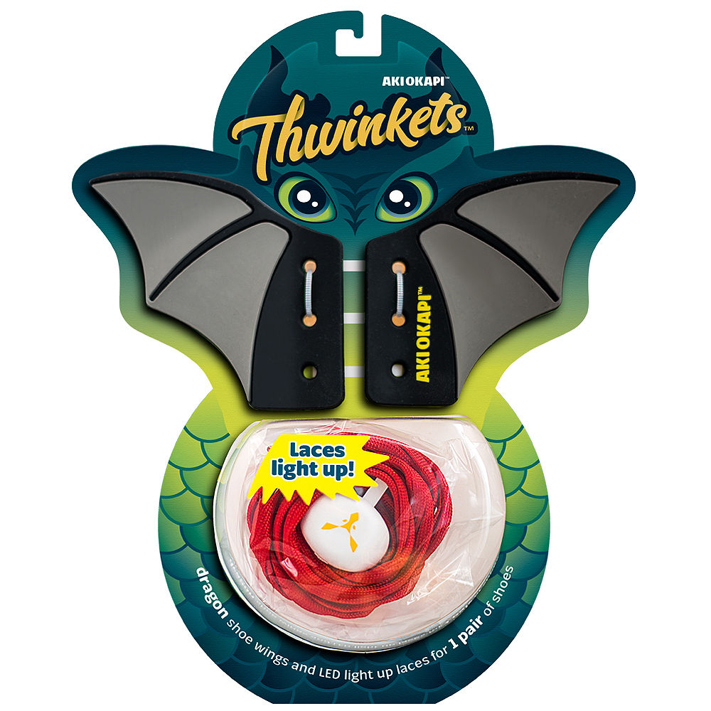 THWINKETS black/gray shoe wings and red light up laces