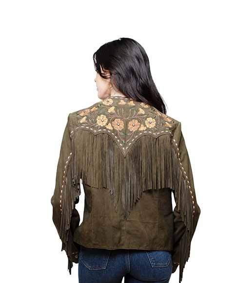 Thumbnail: Loden Embroidered Fringe Suede Jacket