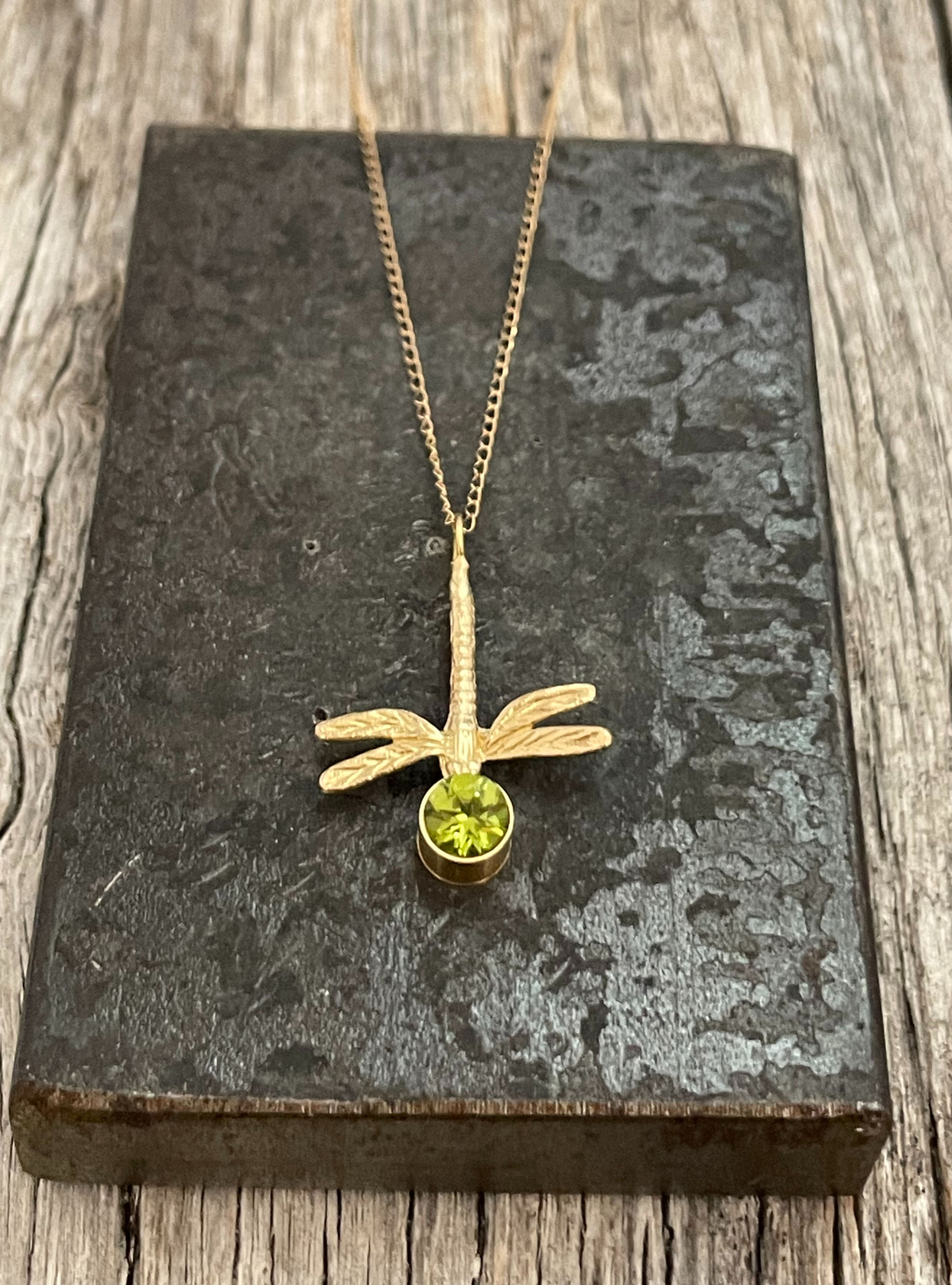 Gold Dragonfly with Peridot Birthstone
