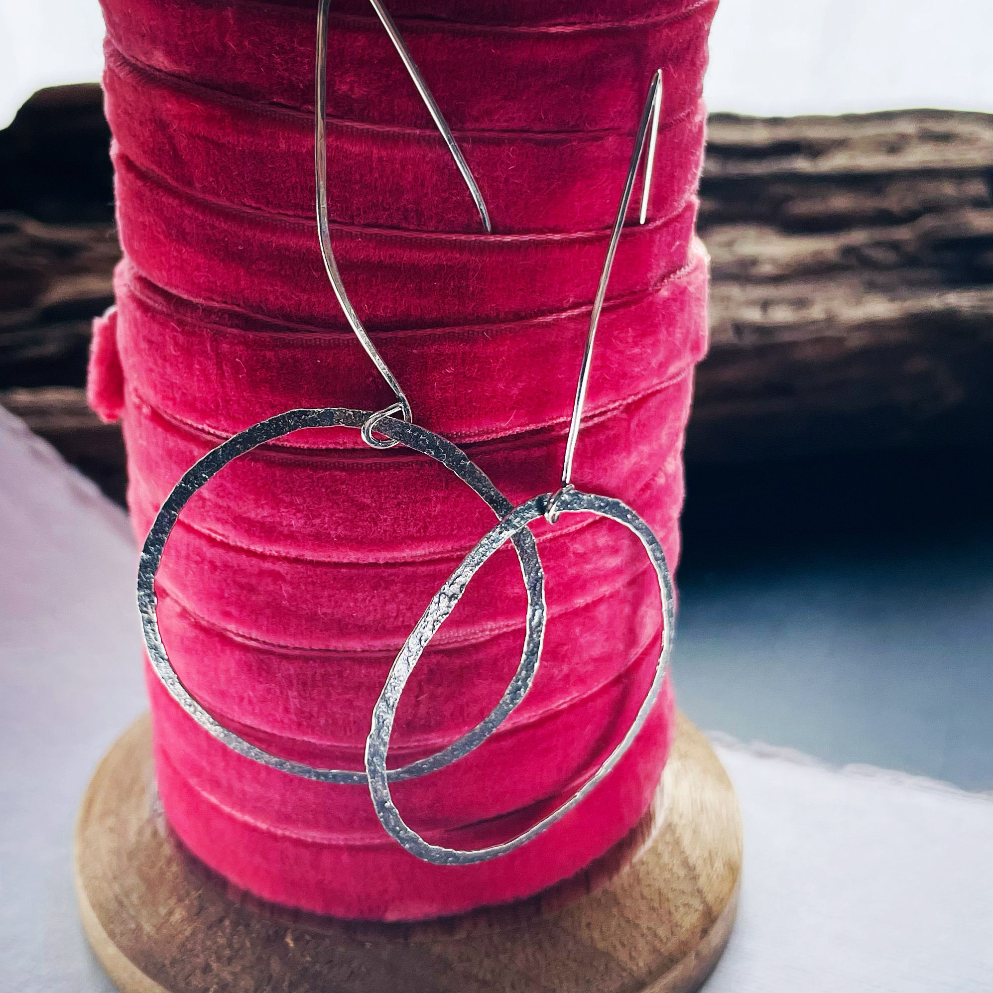 Hammered wire Circle earrings in Sterling