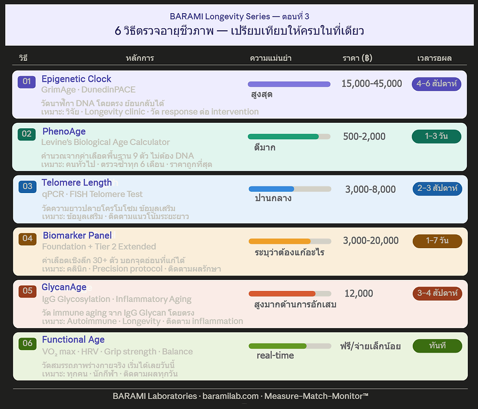 ตรวจอายุชีวภาพได้กี่วิธี? แต่ละแบบบอกอะไร? และแม่นยำแค่ไหน?