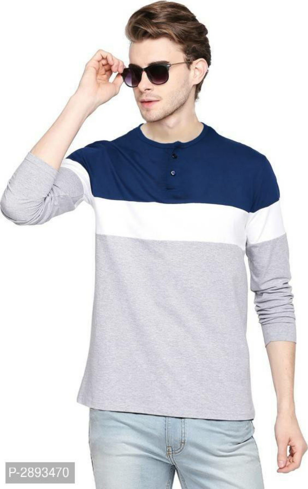 Men's Multicoloured Colourblocked Cotton Henley Tees