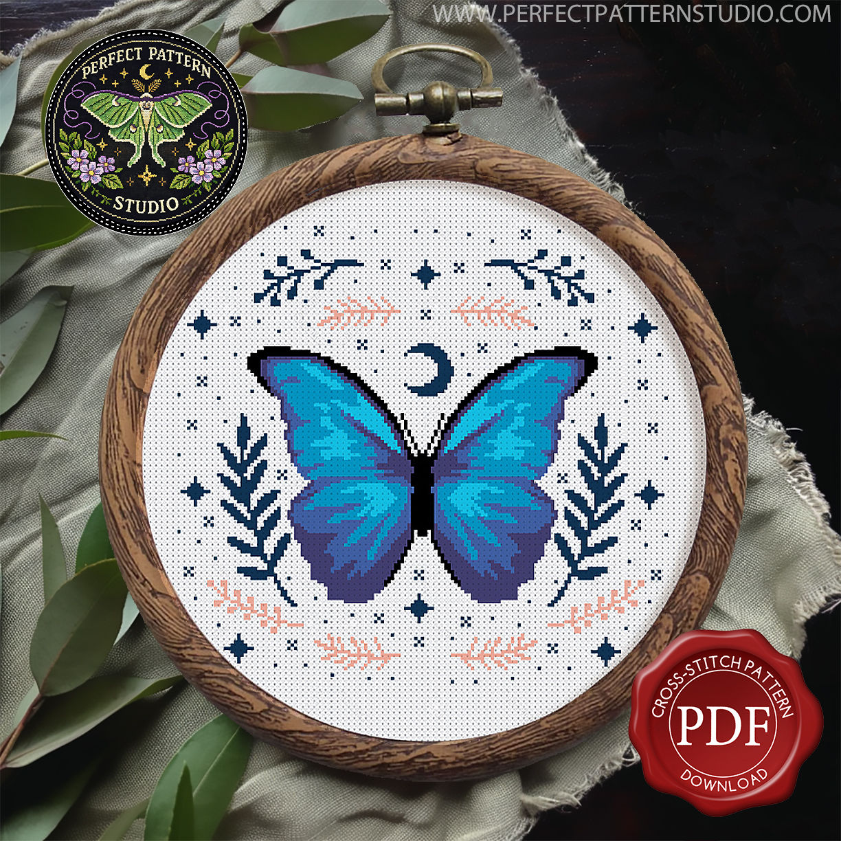 Blue Morpho Butterfly Counted Cross-Stitch Pattern PDF