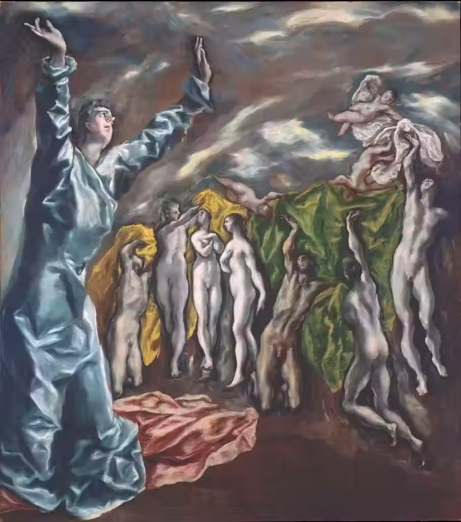 El Greco’s “The Resurrection,” showcasing elongated, dynamic figures rising against a swirling, ethereal background.