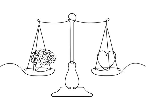 A scale with a brain and a heart