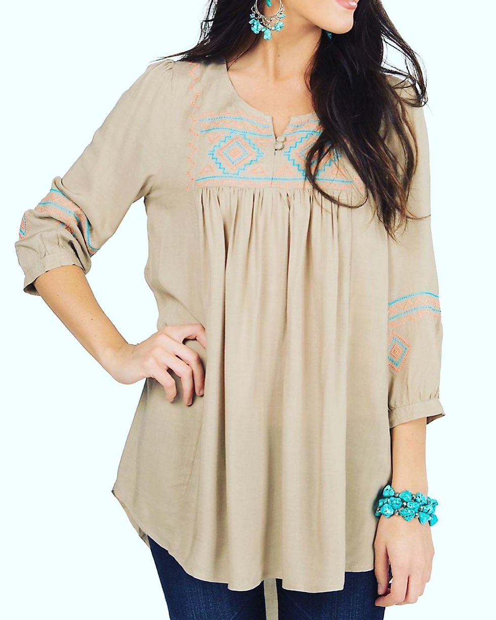 NWOT Umgee Boho Peasant Taupe Blouse Size: M (runs large)