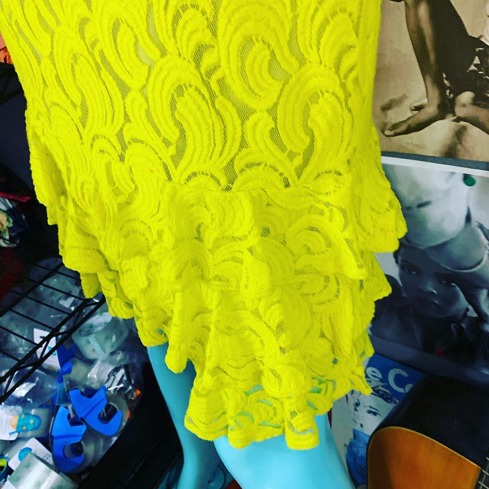 Thumbnail: MUSE ANTHROPOLOGIE LIME YELLOW Neon LACE RUFFLE DRESS Size: 6 Chest: 14.5 Waist: