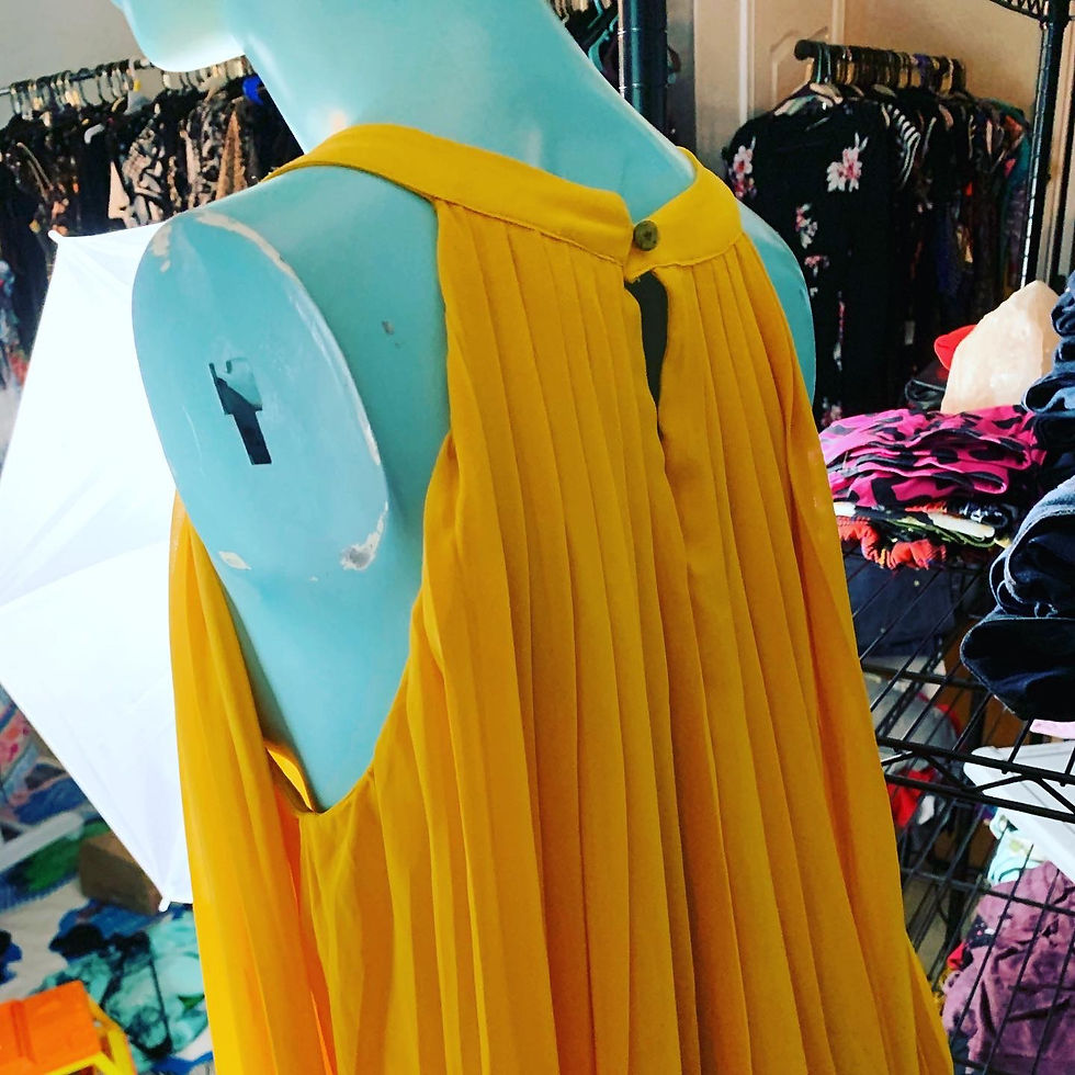 Thumbnail: NY and Co. Yellow Pleated Halter Dress Size: Medium Chest: 20 inches  Length: 42