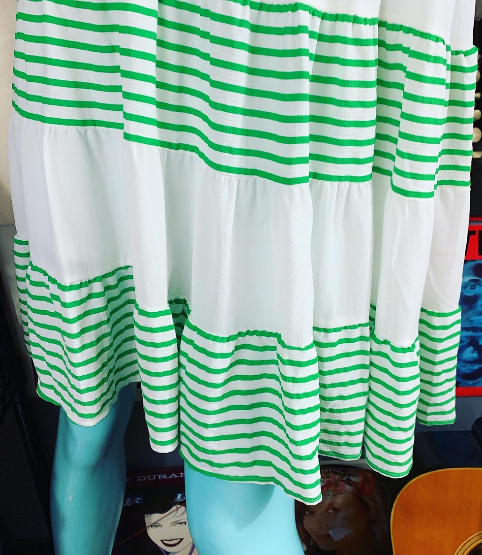 Thumbnail: Anthropologie Entro Kelly Green and White Striped Layer Tank Dress Size: Medium 