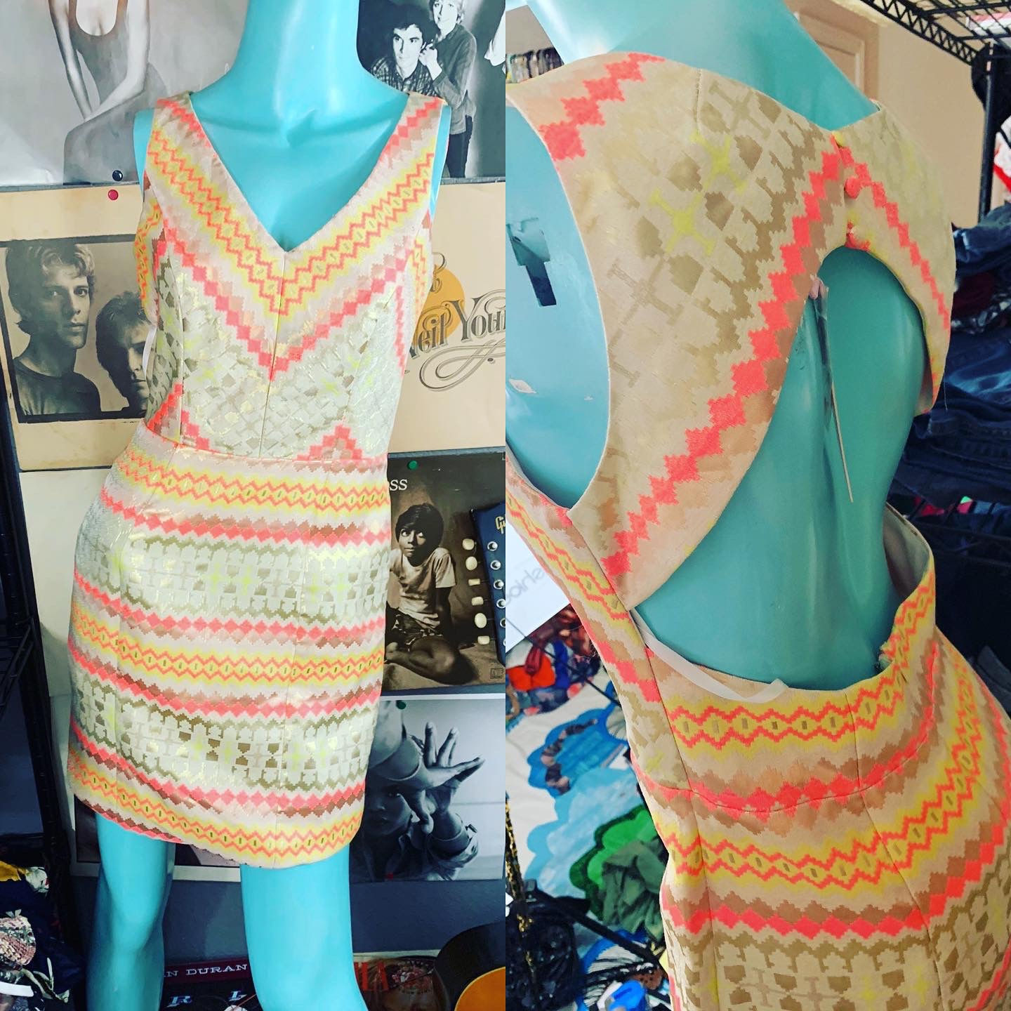 NWT Minuet Neon Tribal Backless Structure Dress Size: Small Chest: 17 inches  Wa