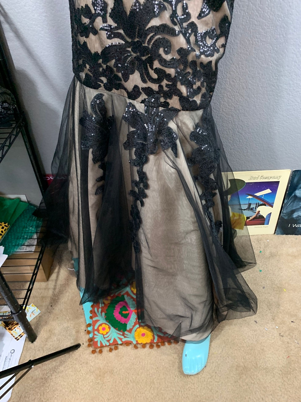 Thumbnail: Dancing Queen Black Nude Sequin Mermaid Gown Size: M