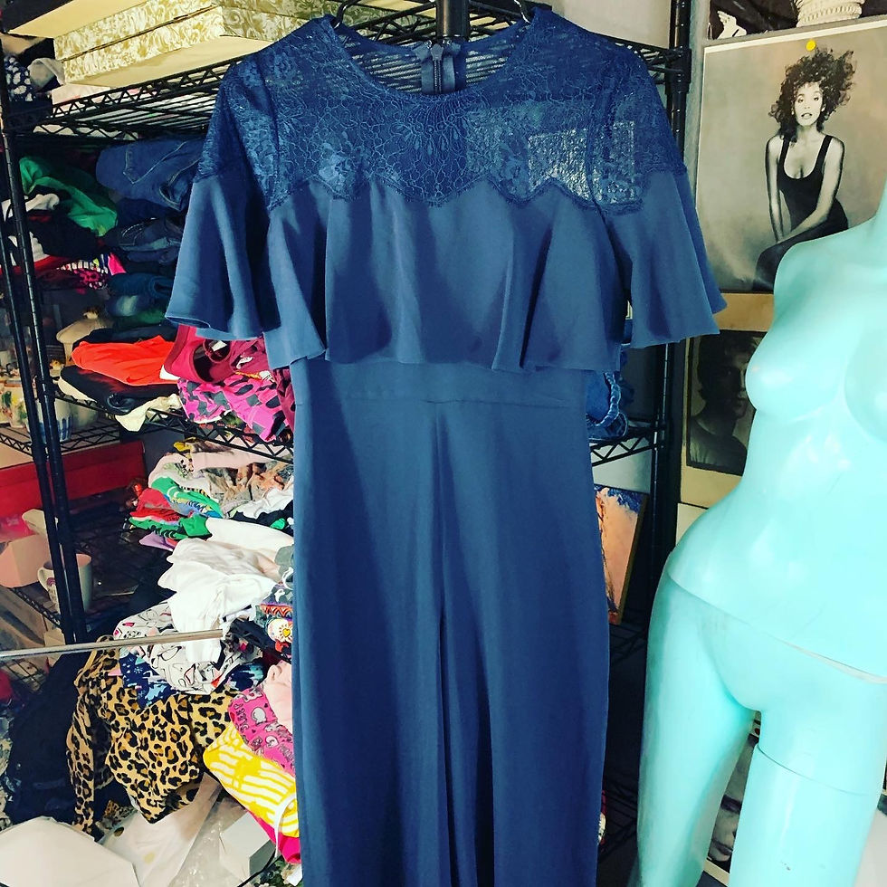Thumbnail: NEW BCBG Lace Navy Romper Goucho Jumpsuit Size: XS Chest: 19 inches Waist: 15 in