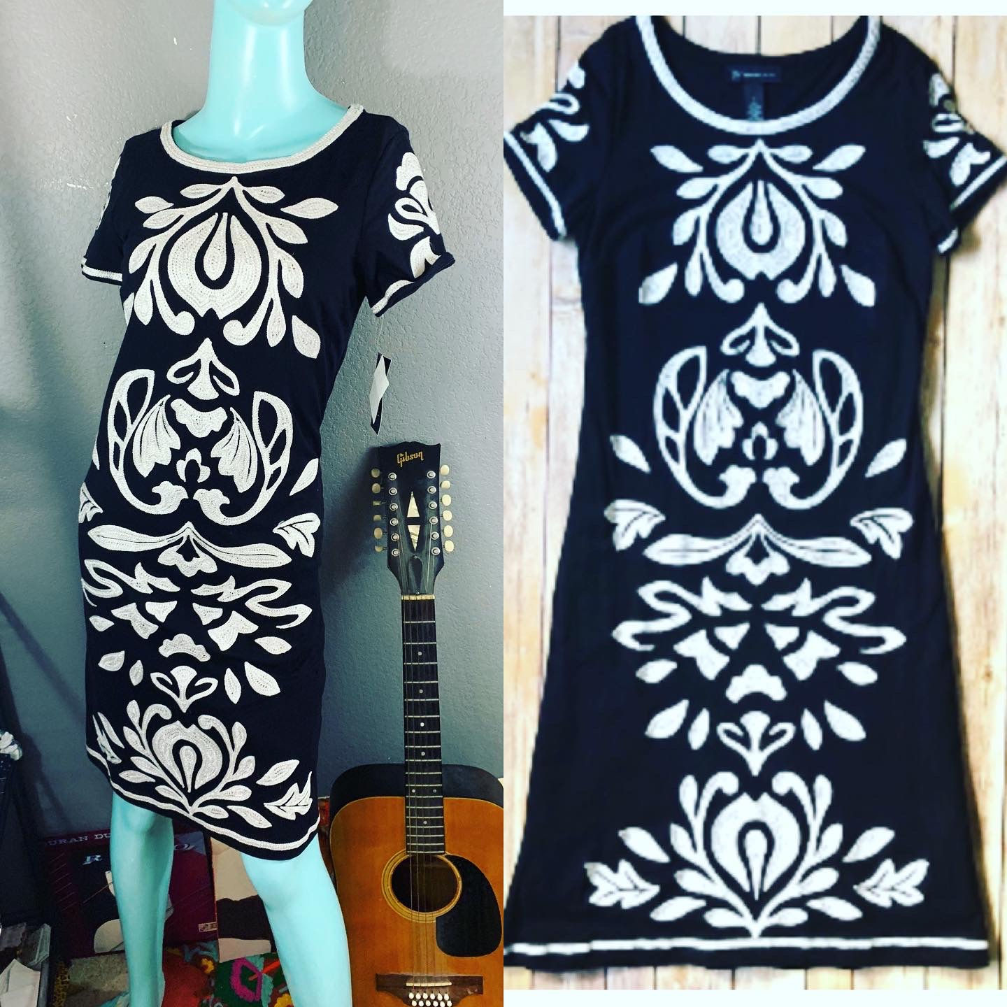 NWT International Concepts Black and White Embroidered Dress Size: XS Awesome cl