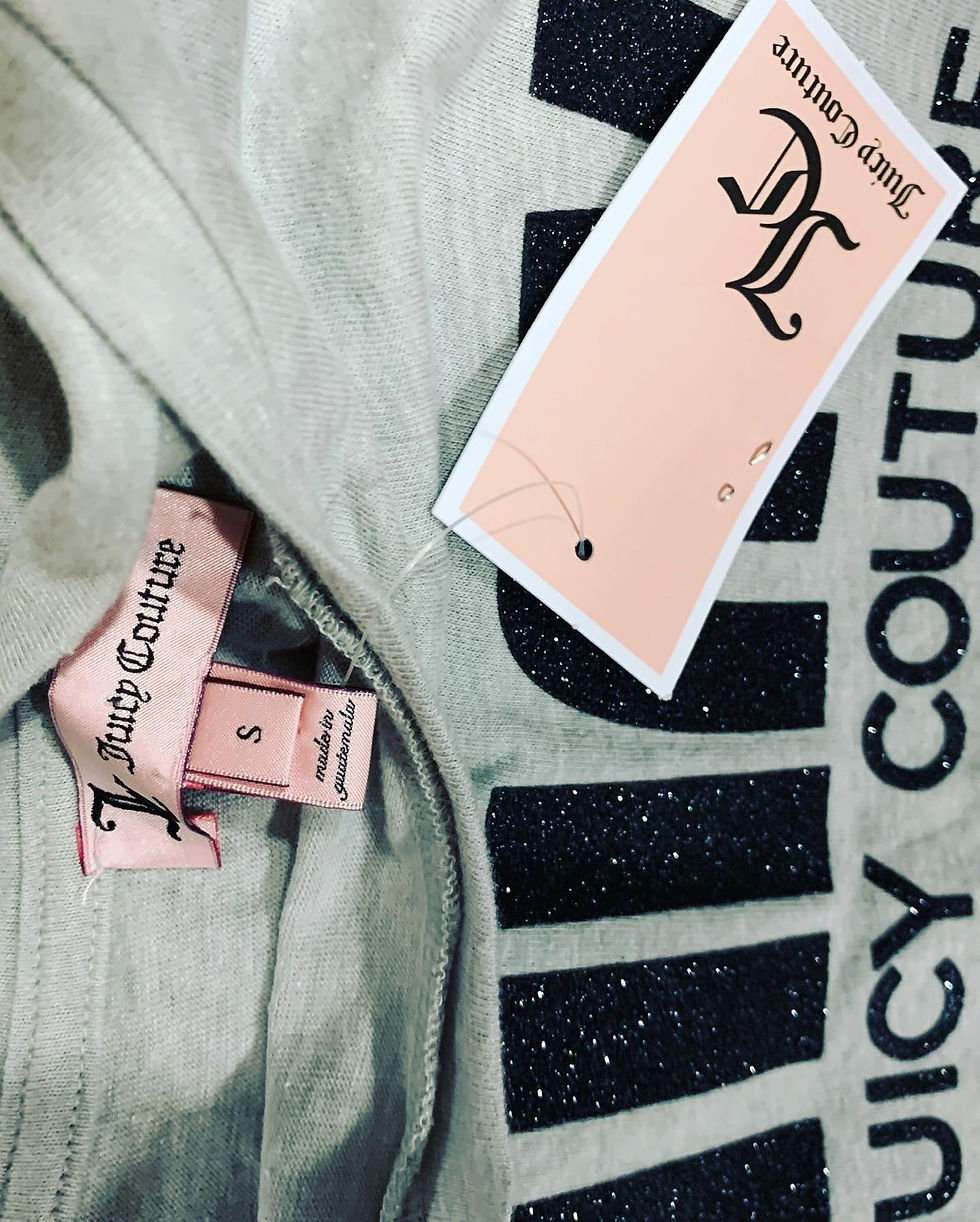 Thumbnail: NWT Juicy Couture Gray Sparkle Black Lettering T-Shirt Size: Small 19 inches che