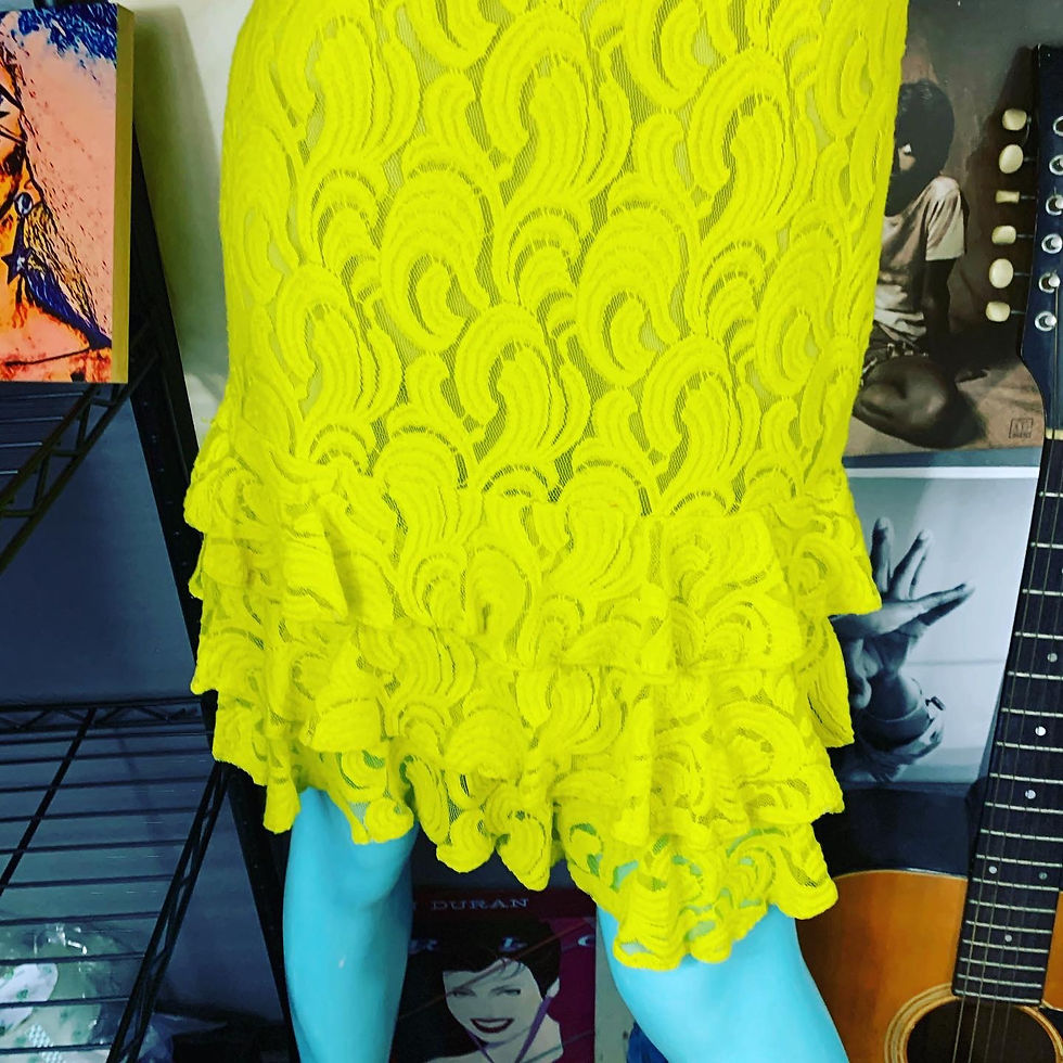 Thumbnail: MUSE ANTHROPOLOGIE LIME YELLOW Neon LACE RUFFLE DRESS Size: 6 Chest: 14.5 Waist: