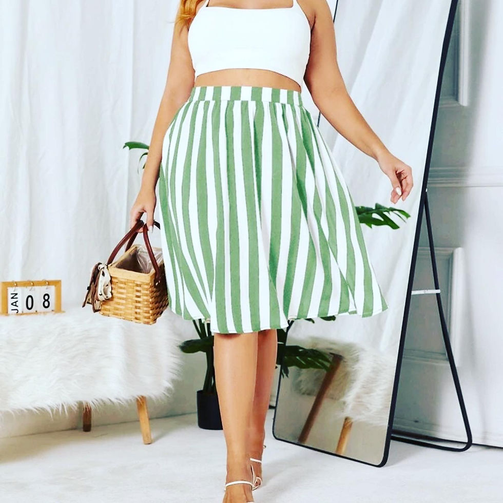 Thumbnail: NWT AIRY STRIPED PLUS SIZED MIDI SKIRTS  SIZE: XL  RED AND WHITE: SIDE ZIPPER  X