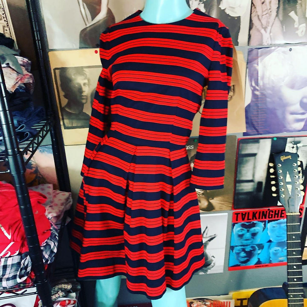 Thumbnail: NWT GAP MOD 1960’s STYLE STRIPED NAVY RED DRESS Size: 4 very stretchy Chest: 17.