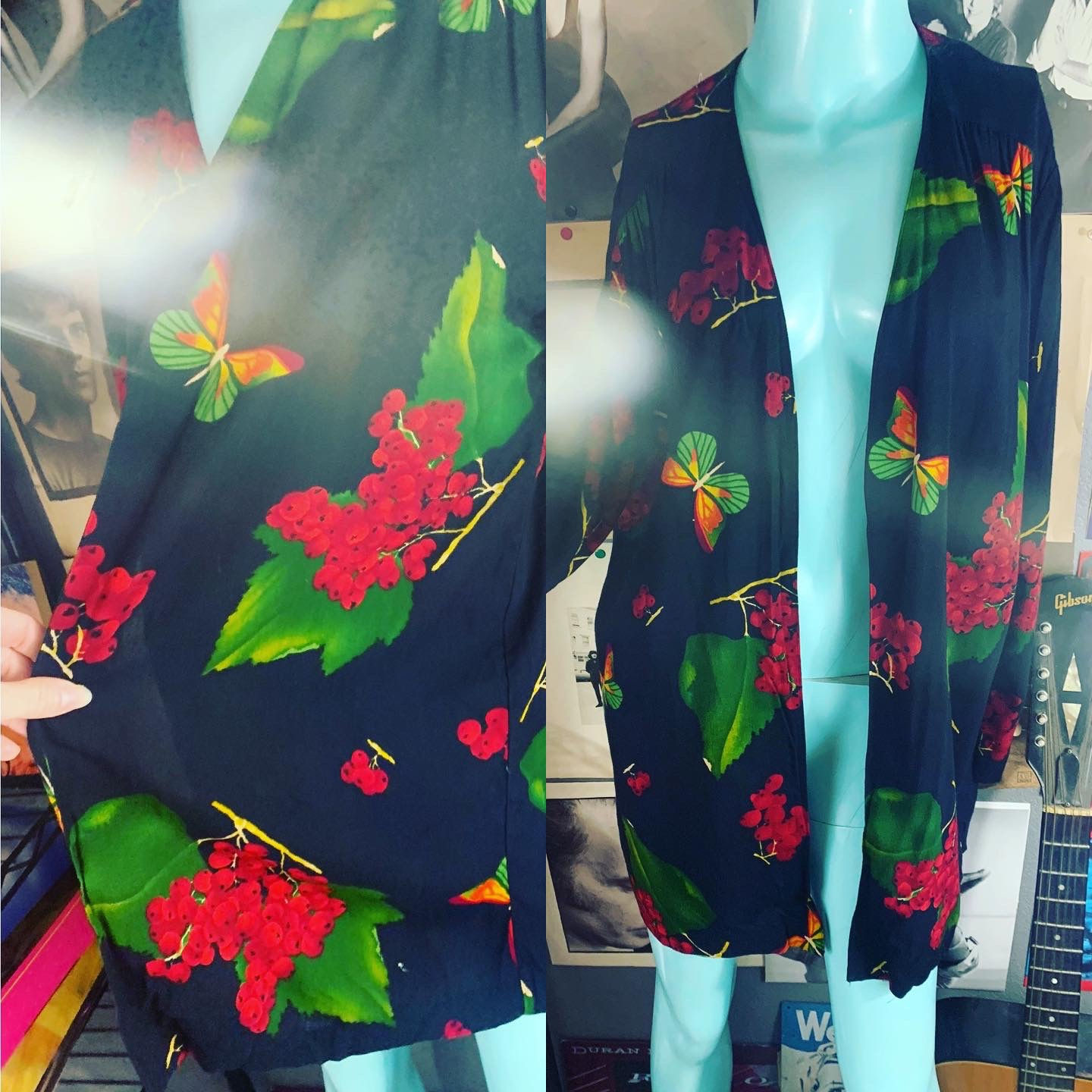 VINTAGE 1980’s ASIAN STYLE COTTON BUTTERFLY FLORAL KIMONO Size: L (10) Chest: wh