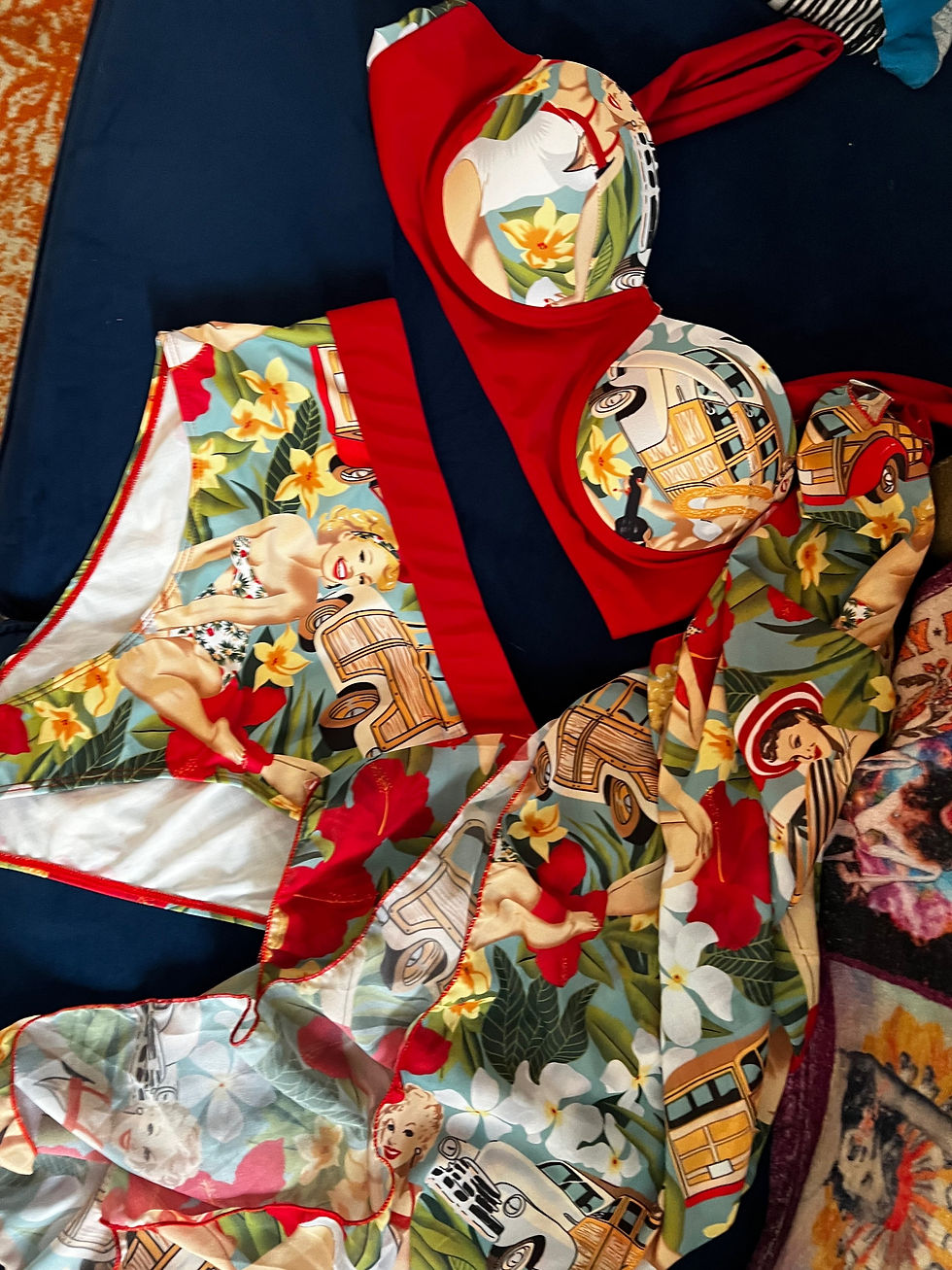 Thumbnail: 🔥RETRO PIN-UP VIXEN TWO-PIECE  SWIM SUIT WITH MATCHING COVER UP. 12/14 PADDED. 