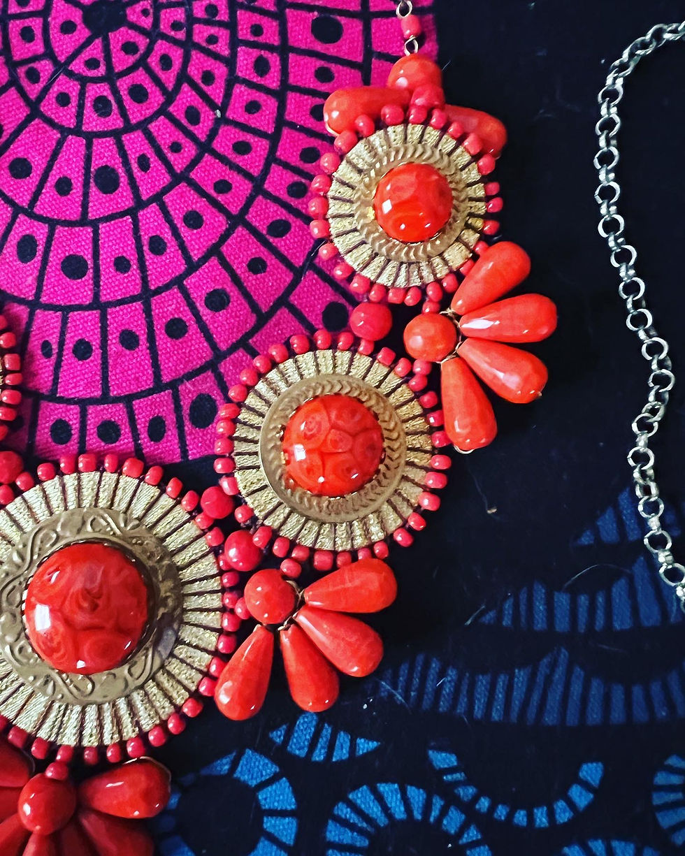 Thumbnail: AMAZING VINTAGE 1960’s MOD BEADED NECKLACES  RED/ORANGE: EUC VINTAGE CONDITION. 