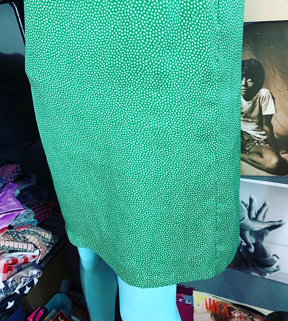 Thumbnail: NWOT Zara Kelly Green Geo Ruffle Dress Size: Large Chest: 20.5 inches free Lengt