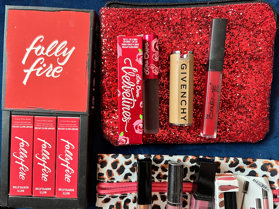 Thumbnail: HIGH END LOT FULL SIZED MAC GIVENCHY LIME CRIME REDS PURPLES LIPSTICK MAKEUP BAG