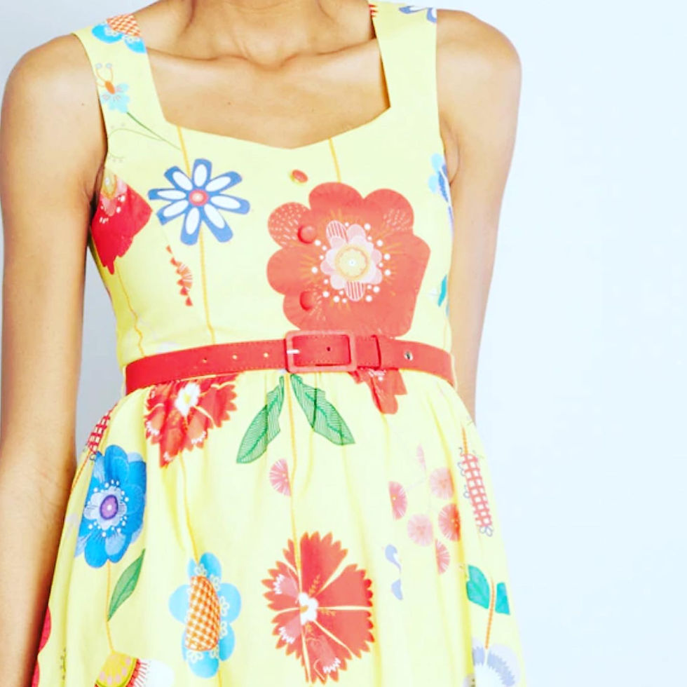 Thumbnail: NWT MODCLOTH RETRO STYLE FLORAL YELLOW FLOWER POWER DRESS  Size: MEDIUM See meas