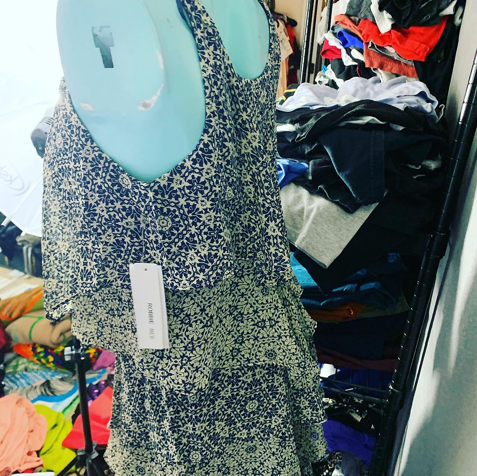 Thumbnail: NWT Robbie Bee Tiered Chiffon Boho Navy and Ivory Ruffle Dress Size: 6 Very cute