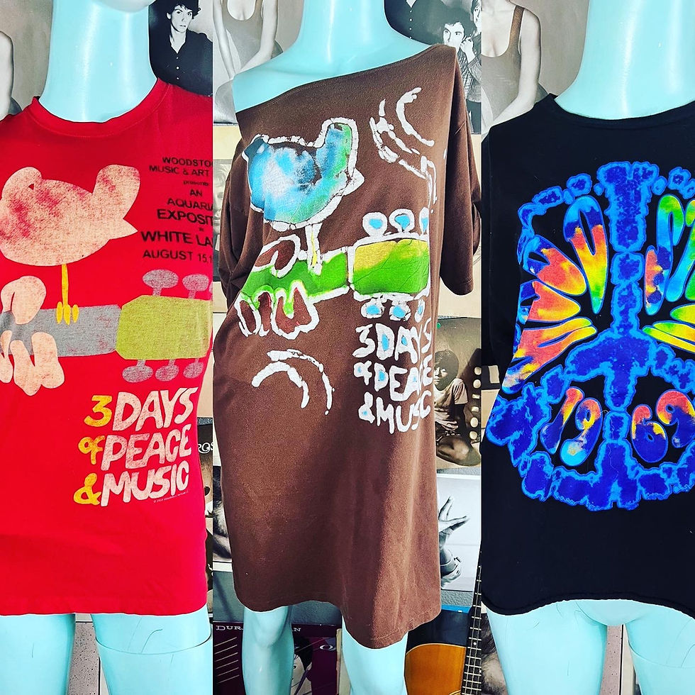 Thumbnail: GROOVY WOODSTOCK LOT OF 3 SHIRTS & NIGHTGOWN  Size:   WOODSTOCK BLACK PEACE SHIR