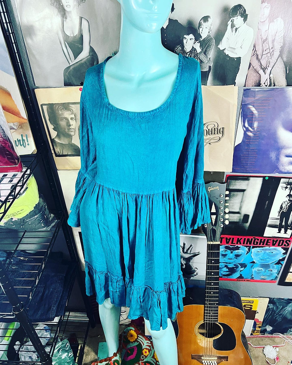 Thumbnail: NWT CHANCES R RAYON BOHO HIPPIE STYLE BELL SLEEVE DRESS  Size: XL  Chest: 22.5 i