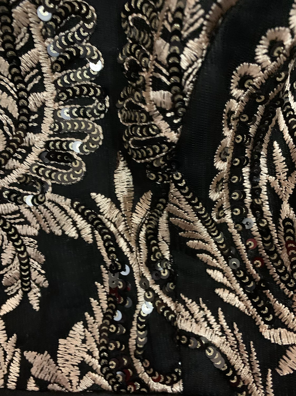 Thumbnail: NWT IN:A Couture Embroidered Tulle Black & Gold Formal Dress Size: Medium (stret