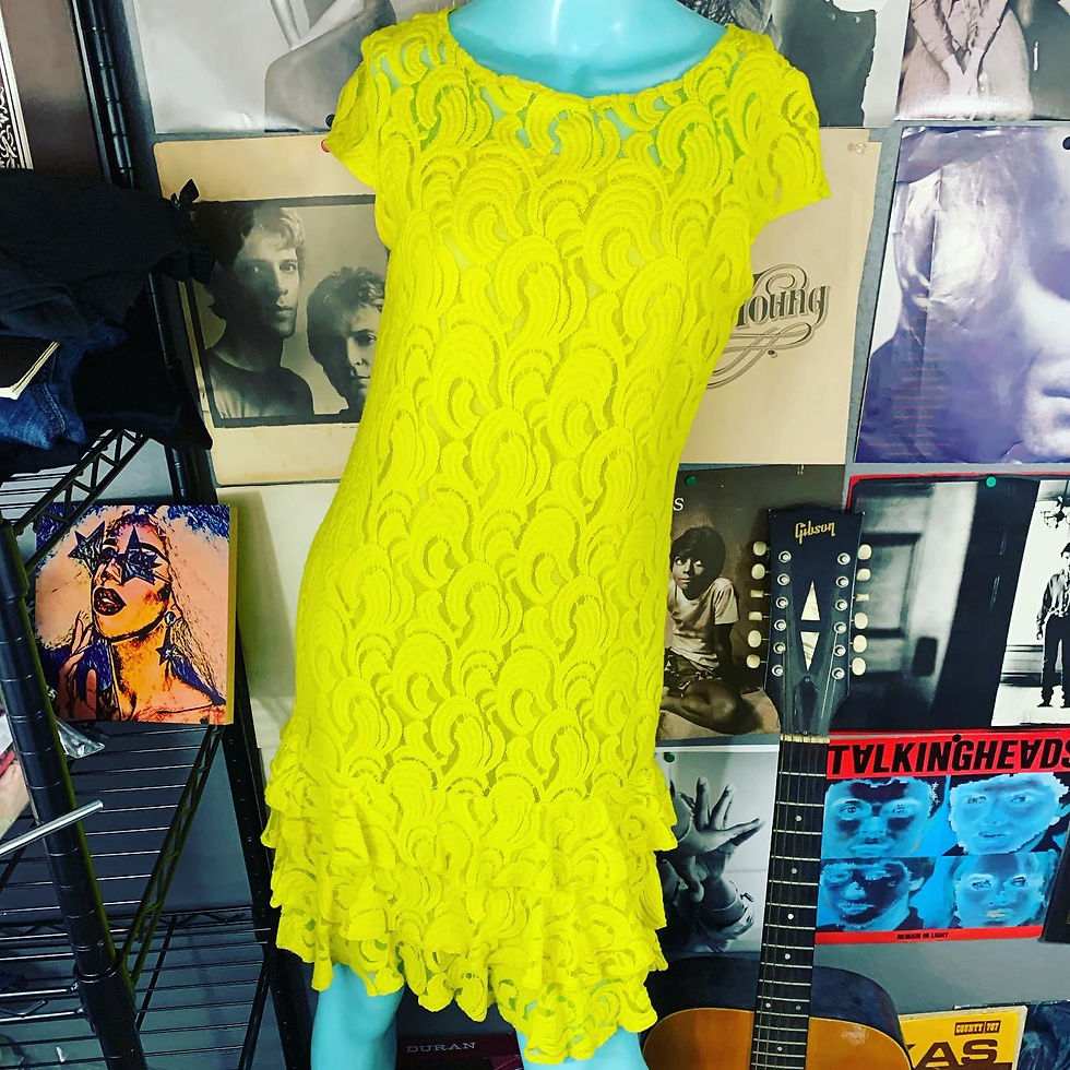 Thumbnail: MUSE ANTHROPOLOGIE LIME YELLOW Neon LACE RUFFLE DRESS Size: 6 Chest: 14.5 Waist: