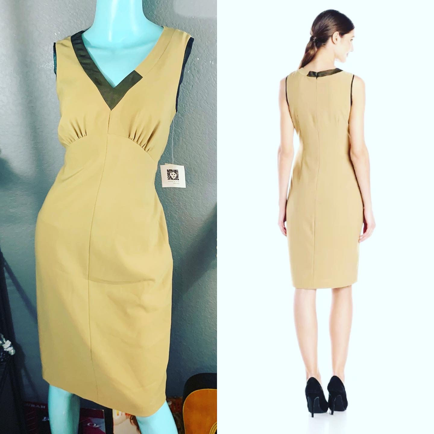 NWT Anne Klein Abstract Olive Khaki Structure Midi Dress Size: 4 Cool unique dre