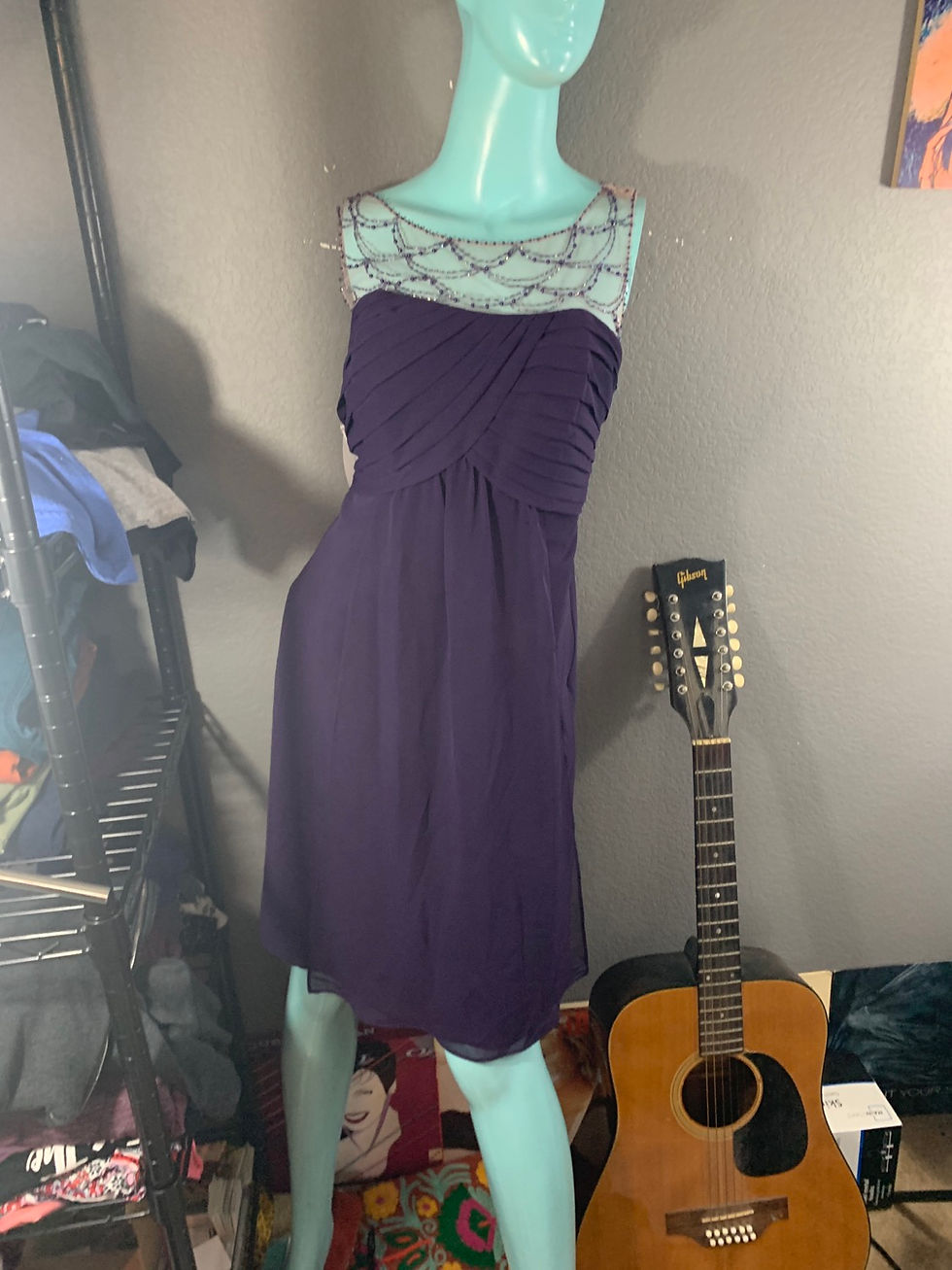 Thumbnail: NWT Alfred Angelo Eggplant Beaded Elegance Formal Dress Size: 12