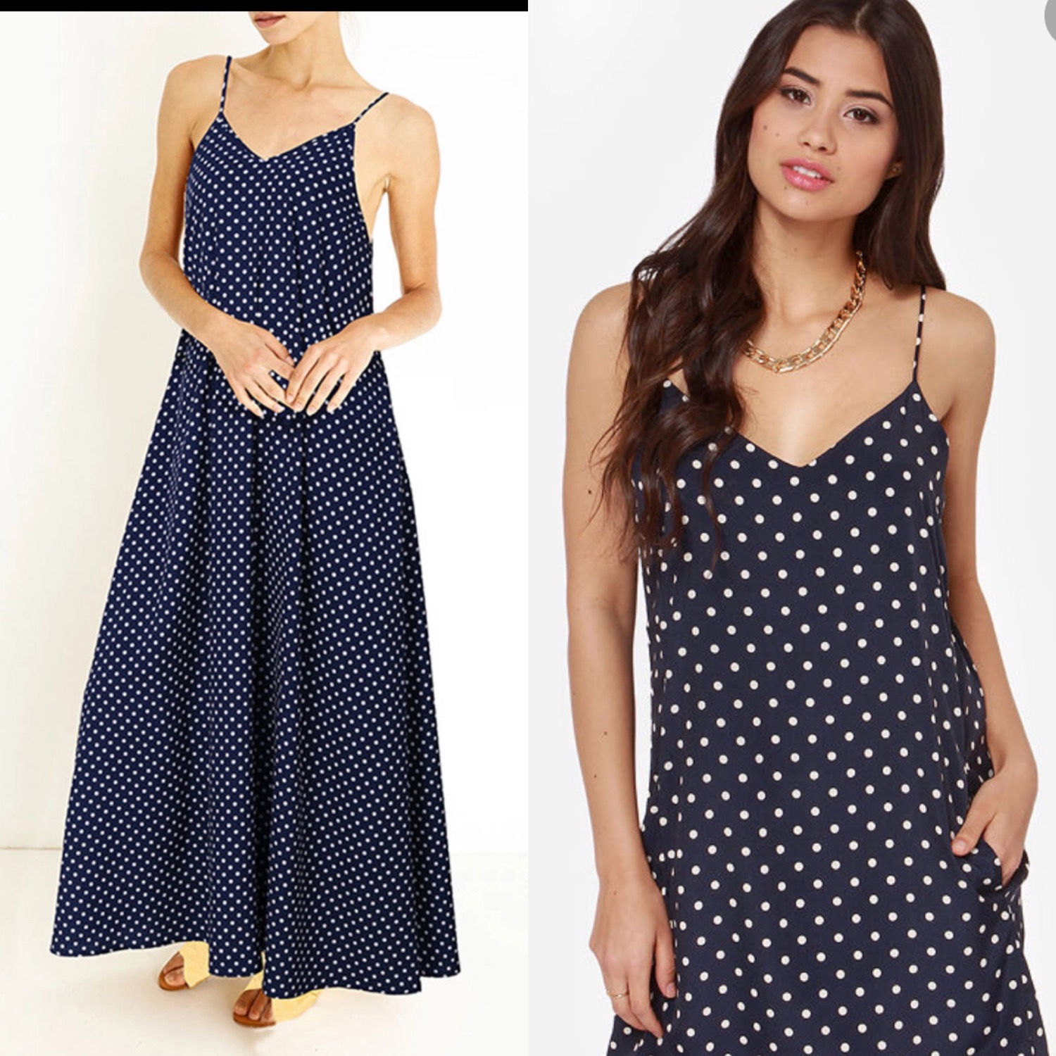 NEW BOUTIQUE polka dot navy and white rayon soft Maxi dress Unknown brand Size: