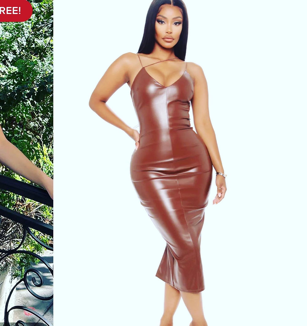 Thumbnail: NWT SEXY FAUX LEATHER CHOCOLATE BROWN MOCHA MIDI DRESS  SIZE: 1X Chest: 21 inche