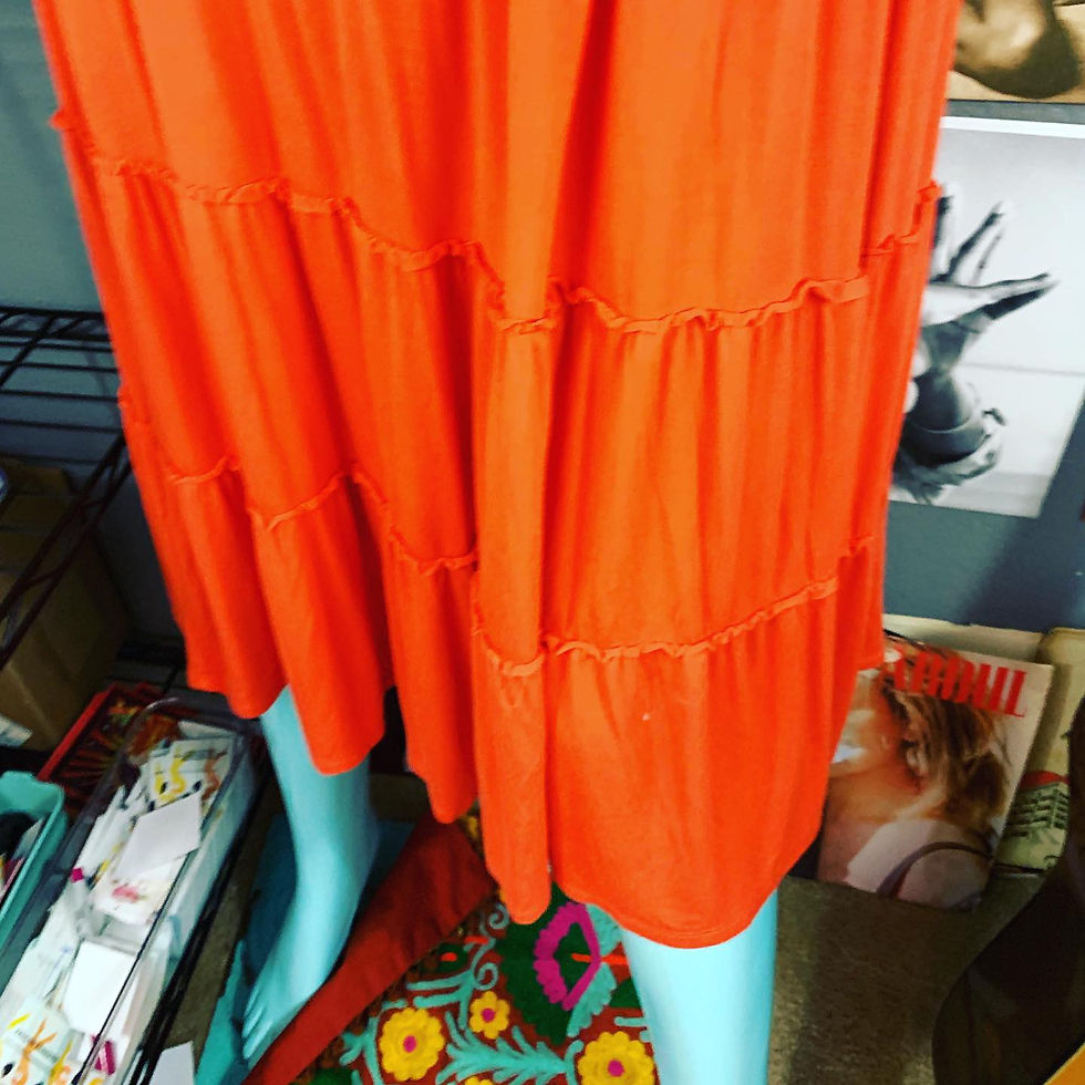 Thumbnail: Sangria Coral Orange Ultra Soft Stretchy Boho Midi Dress Size: Medium (runs larg