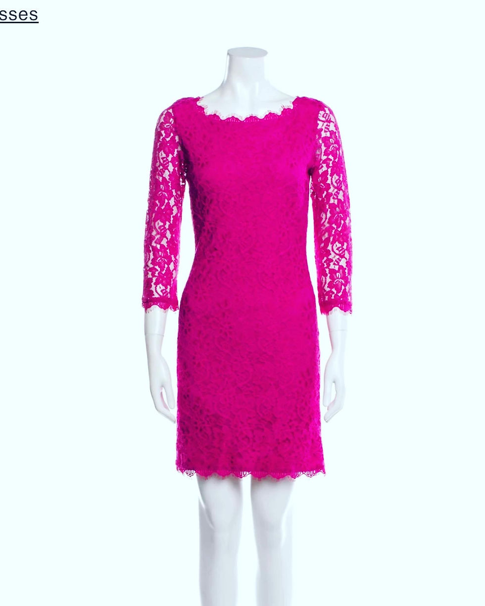 Thumbnail:  DIANE VON FURSTENBERG HOT PINK FUCHSIA MAGENTA FORMAL LACE DRESS  SIZE: 4 Chest