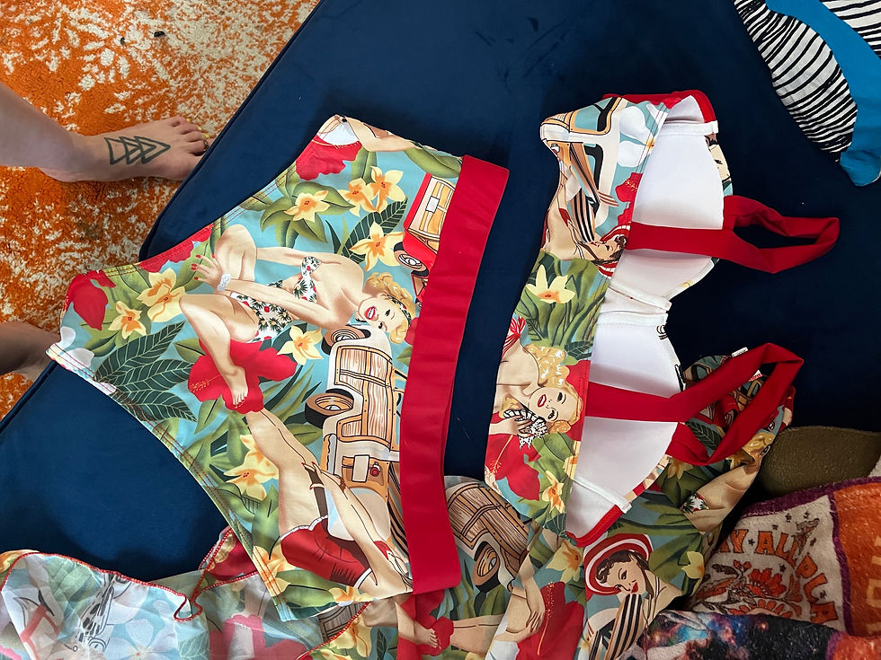 Thumbnail: 🔥RETRO PIN-UP VIXEN TWO-PIECE  SWIM SUIT WITH MATCHING COVER UP. 12/14 PADDED. 