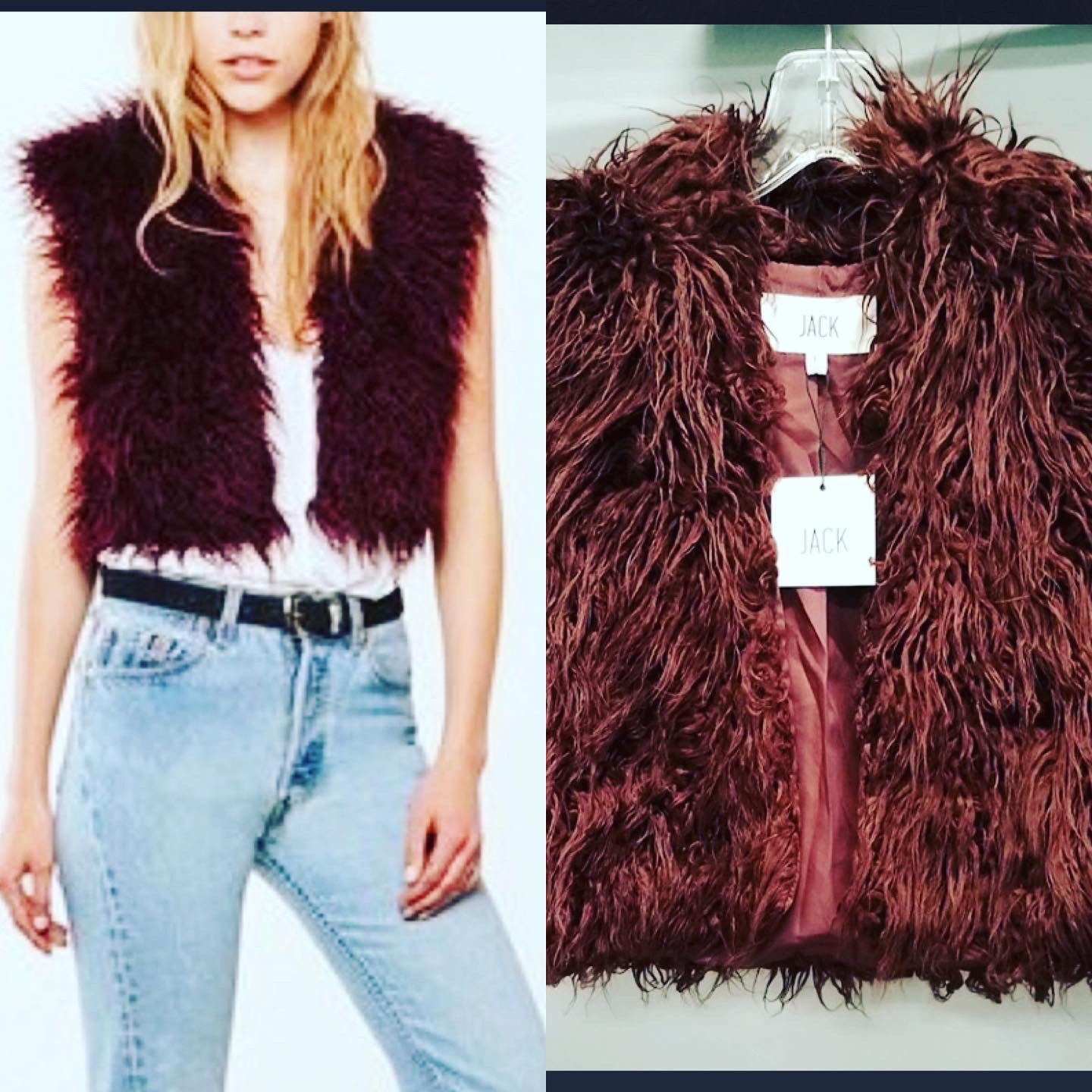 NWT Anthropologie JACK BB Dakota Faux Fur Plum Jacket Vest Size: Large Chest: