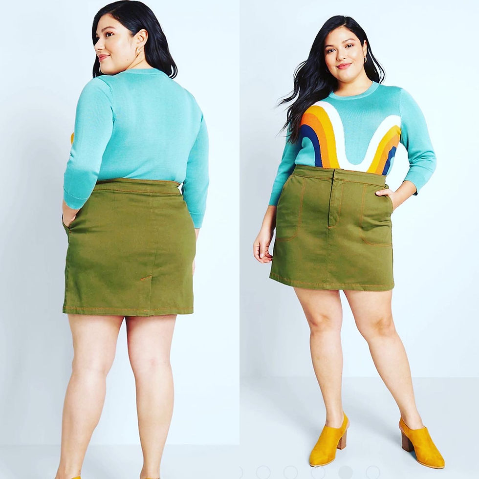 Thumbnail: NWT MODCLOTH STRETCHY COTTON DENIM POCKET SKIRTS  Size:   OLIVE WITH ORANGE STIT