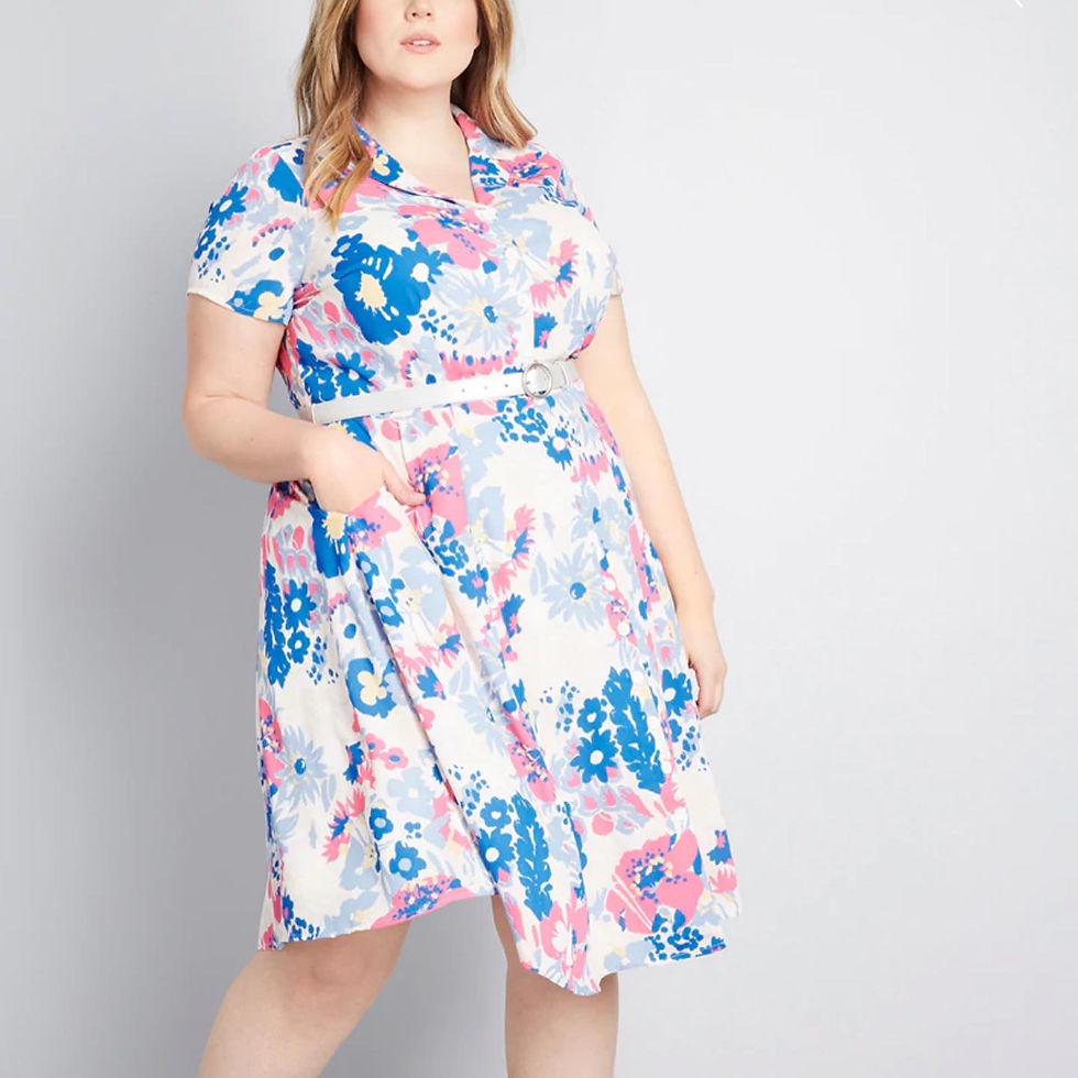 Thumbnail: NWT MODCLOTH RETRO FLORAL 1950’s STYLE HOT PINK BLUE SHIRT DRESS  Sizes: MEDIUM 