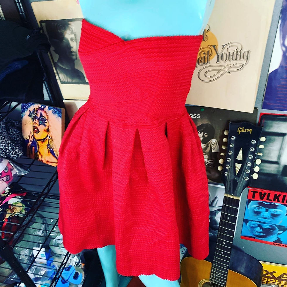 Thumbnail: NWT HONEY PUNCH RED BANDAGE STRAPLESS COCKTAIL DRESS Size: Small Chest: 15 inche